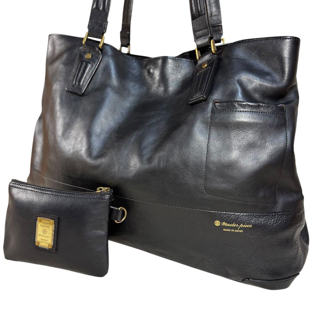 【美品】マスターピース　トートバッグ　レザー　ビジネス　A3可　Gloss