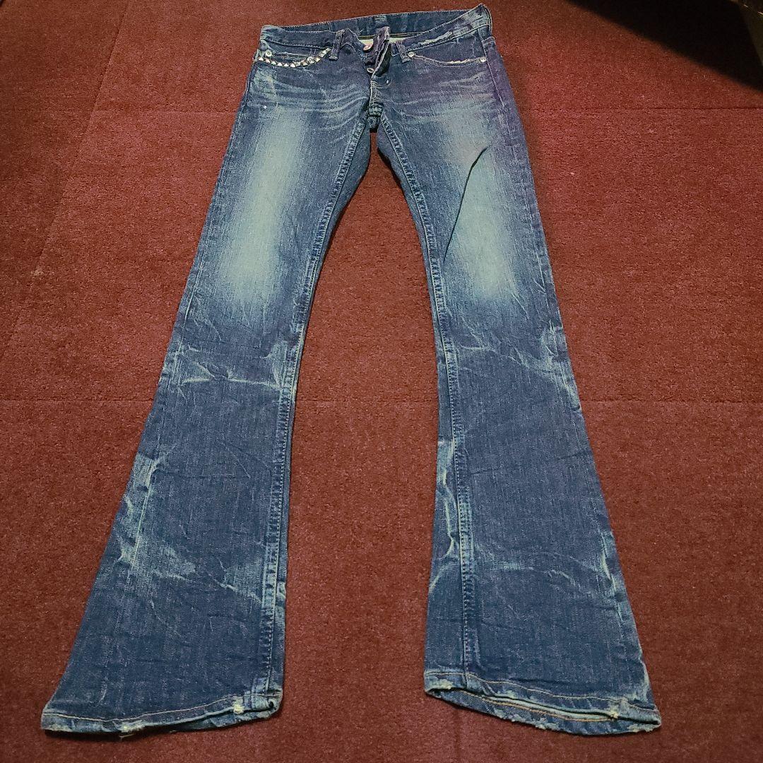 色落ち加工ヒステリックグラマースタッズブーツカットデニムXXS