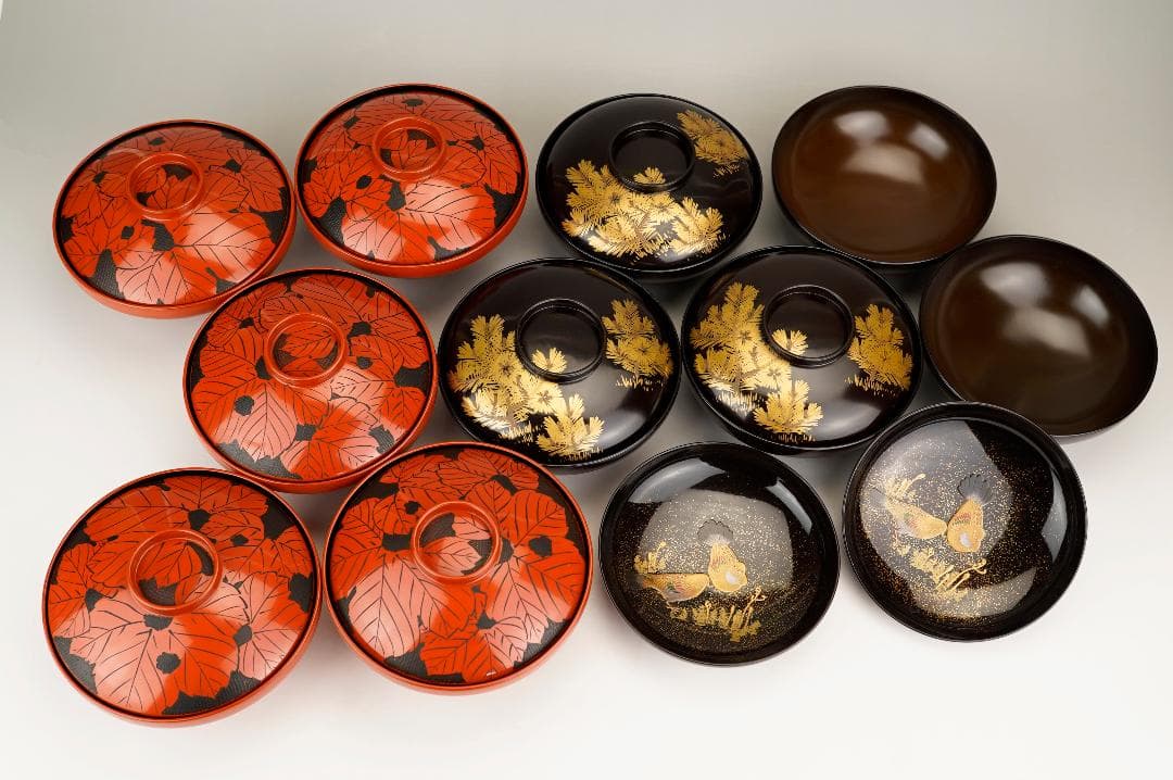 美品　輪島塗　椀忠製　鳩蒔絵　朱漆桐紋　吸物椀　十客　時代箱 輪島塗（一般のお客様） ＞ 器（食器関連） ＞ 汁椀・吸物椀・煮物椀