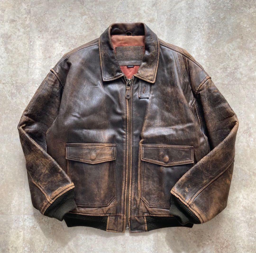 古着 Vintage A-2型 ビッグシルエット レザージャケット ブルゾン M