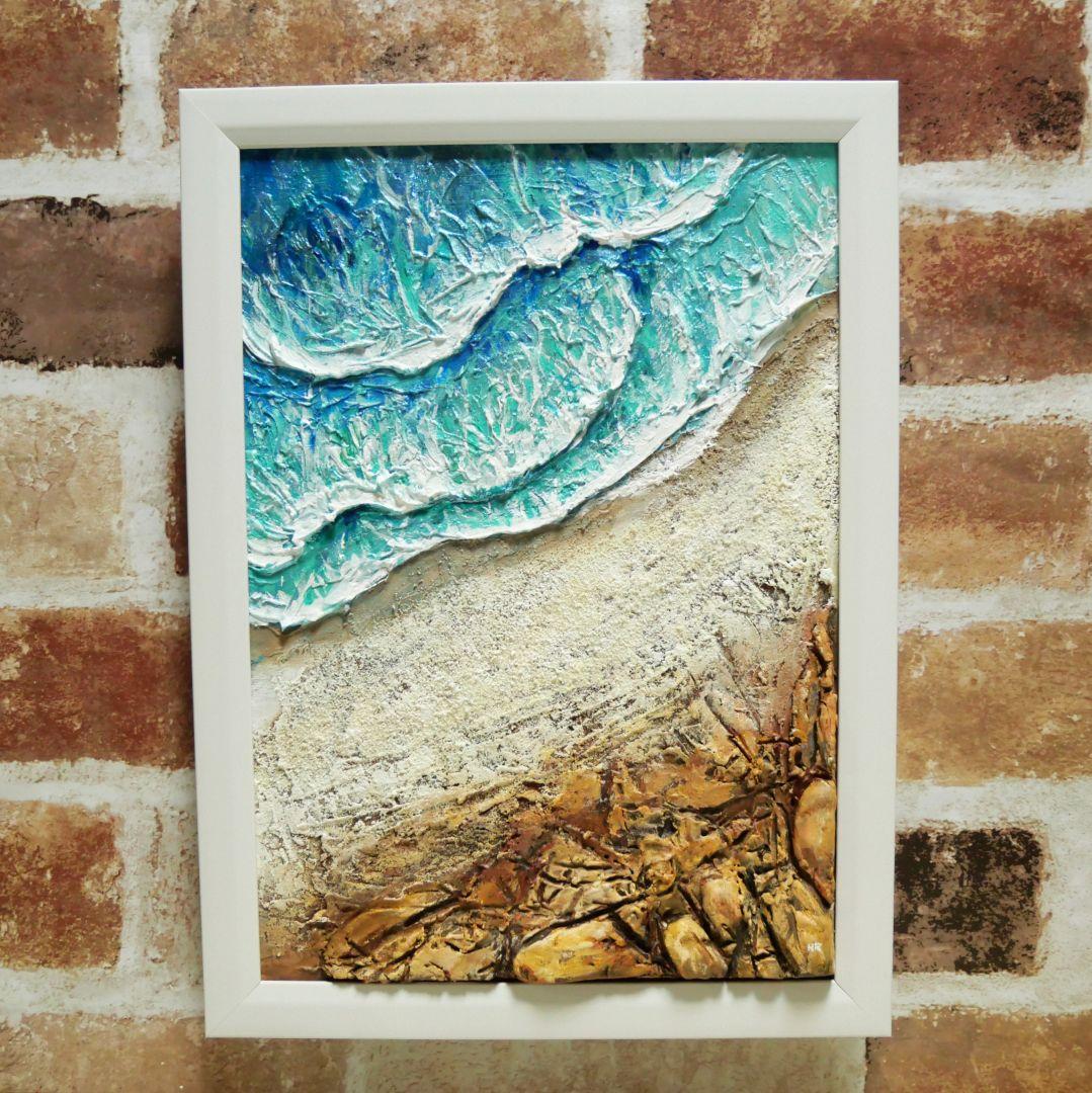 油絵 絵画 【岩場の砂浜】