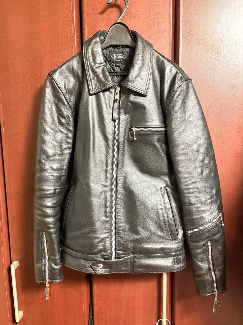 ホーンワークス コルセア 襟付きシングルライダース Lサイズ バッファロー Horn Works 本革 UK襟付きシングルライダースジャケット メンズ ホーン
