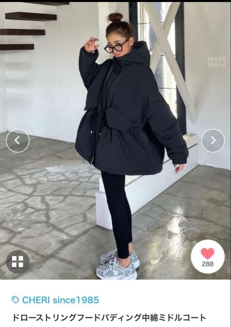 シェリ★ドローストリングフードパディング中綿ミドルコート CHERI since1985 アウター ドローストリングフードパディング中綿