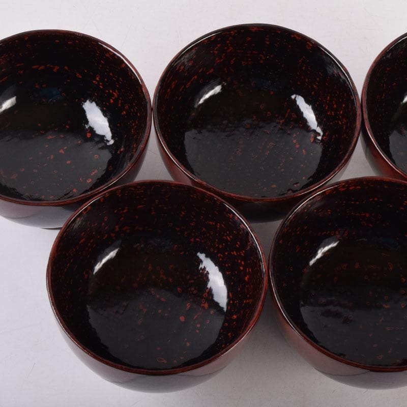 和食器　関谷二男作　漆塗　高台汁椀　五客　共箱　C　8494