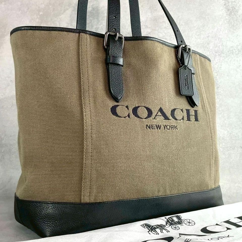 未使用級 レア コーチ トートバッグ レザー 大容量 A4 ロゴ カーキ 黒 COACH（コーチ） トートバッグ Gramercy Tote Bag グラマシー CAM00
