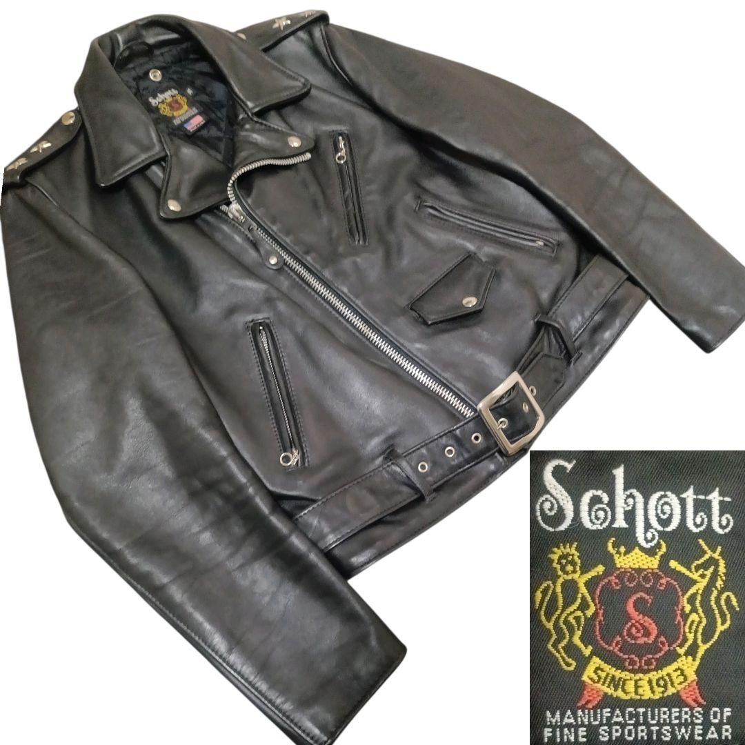 ✨schott two STAR キルティング ベルト付き ダブルライダース 黒