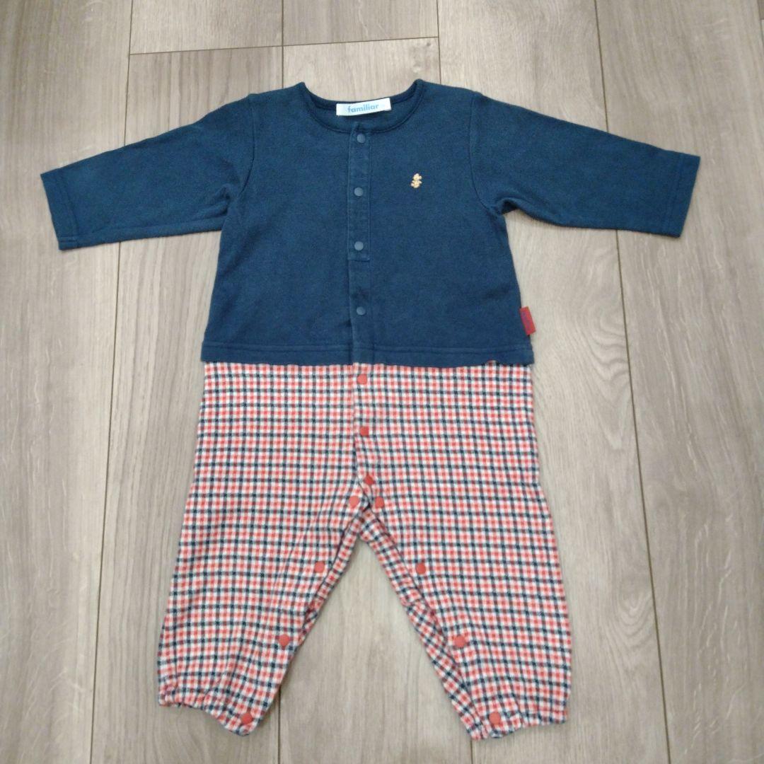 ◇最終価格☆familiar☆70 チェックロンパース 赤いタグ付き 春秋冬