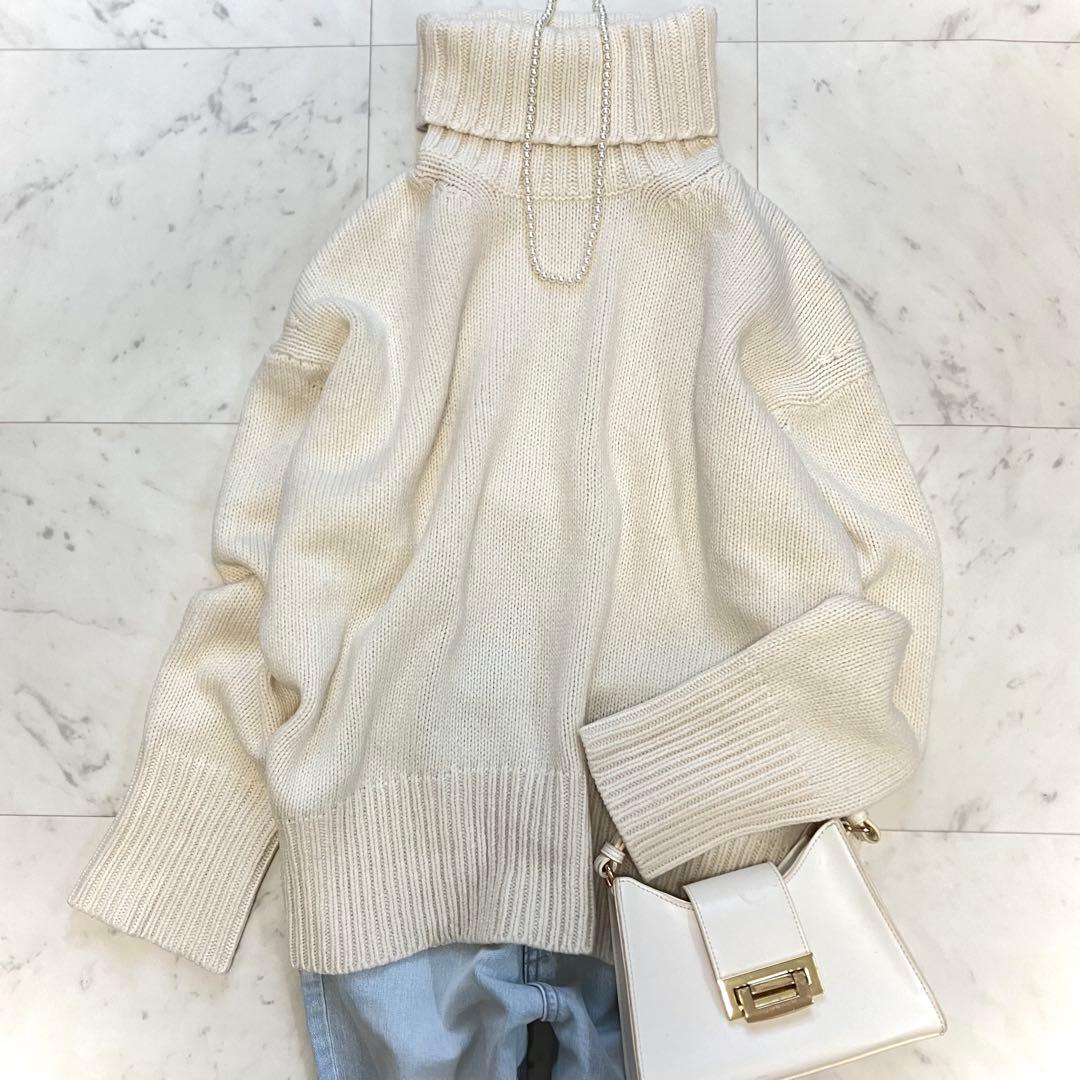 美品 ギャルリーヴィー ファインウール ハイネックプルオーバー オフホワイト M