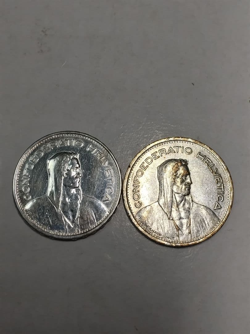 hab014 スイスフラン 5FR銀貨 1932年,1954年 ２枚セット