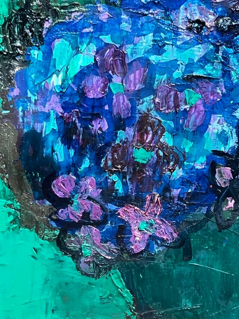 真作 織田彩子「紫陽花」 油彩 肉筆 F3号