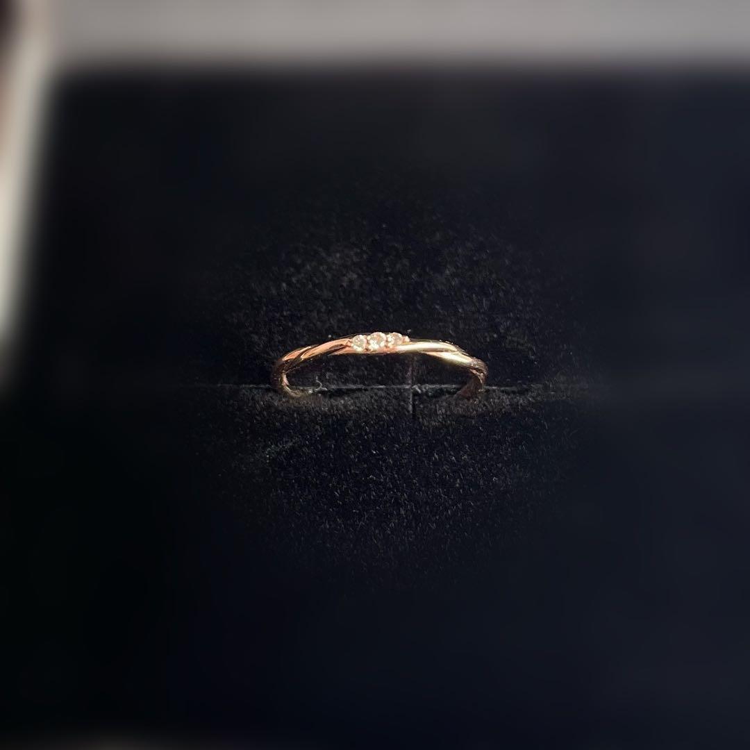 K10 ピンクゴールド ウェーブデザイン プチダイヤモンド リング 指輪［9号］