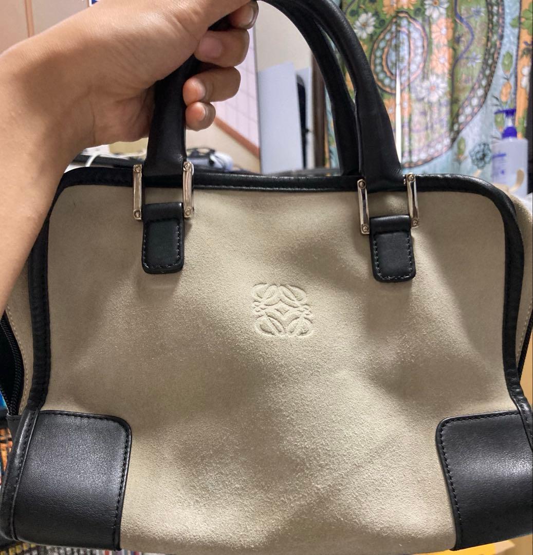 【美品】正規品ロエベ LOEWE ハンドバッグ　アマソナ28 スエード カーキ黒