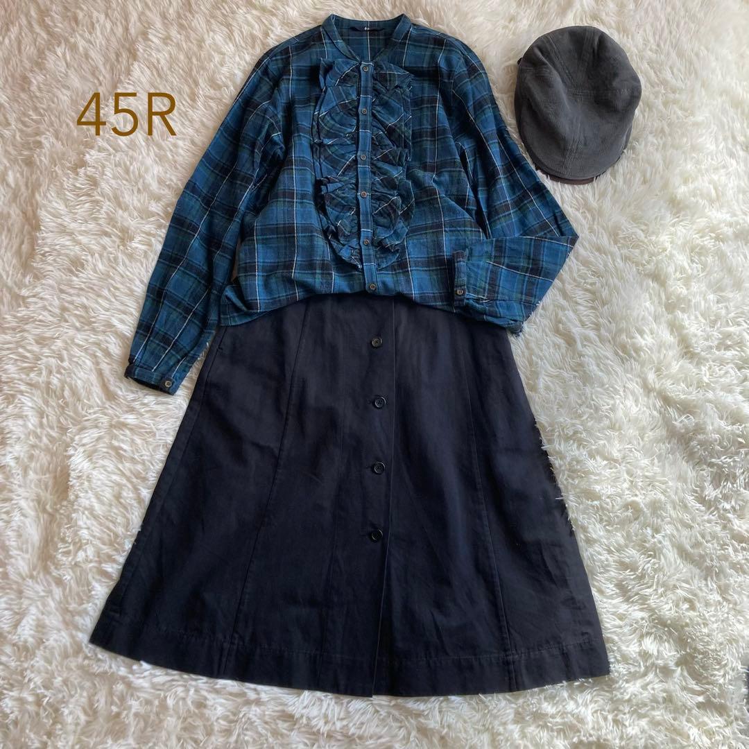 45R フォーティーファイブアール　フリル　ブラウス　チェック柄 サイズ2