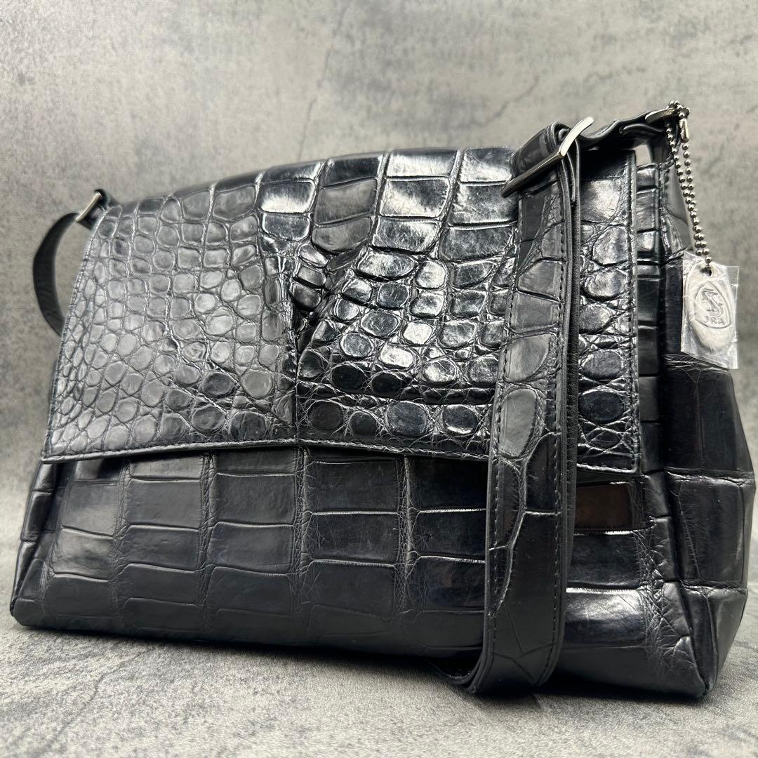 JRA クロコダイル メッセンジャーバッグ エキゾチックレザー 黒 斜め掛け