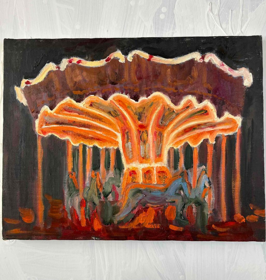 油彩画 「夜のメリーゴーランド7」｜アート 絵画 原画 32×41cm F6 32×41㎝「夜のメリーゴーランド2」原画・油彩画・F6 | かいがのみせ