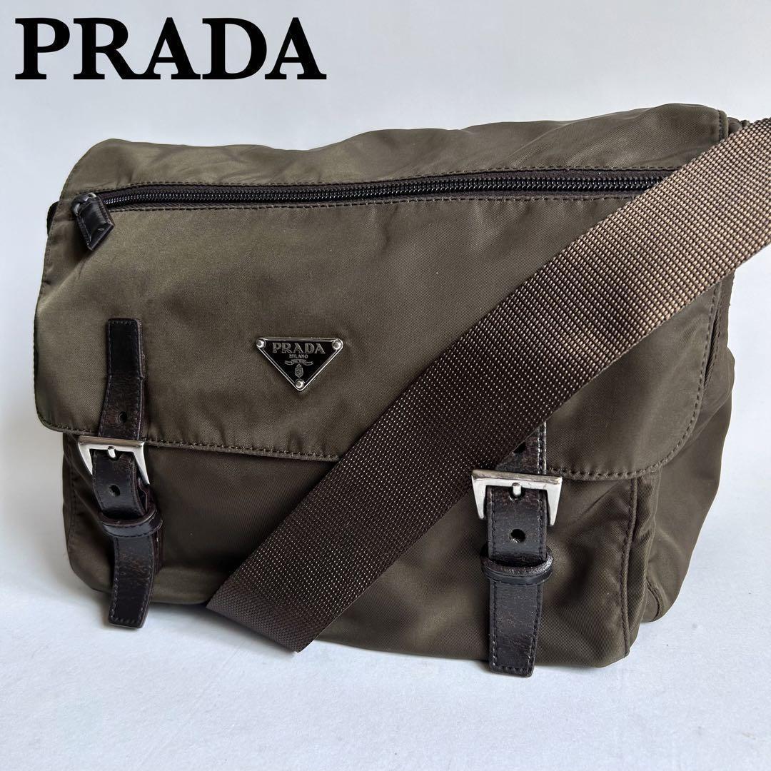 プラダ メッセンジャーバッグ ショルダーバッグ 三角プレート ナイロン カーキ