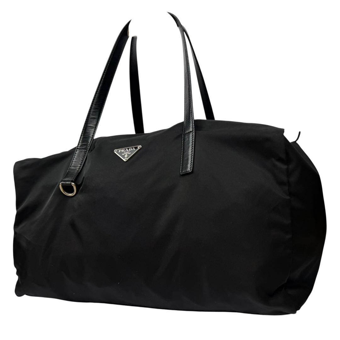 【A4対応 美品】PRADA プラダ ボストンバッグ レザーハンドル 黒 白タグ