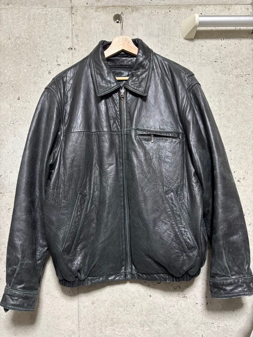 90s 本革　ブラック　レザージャケット　レザーフライトジャケット　L相当