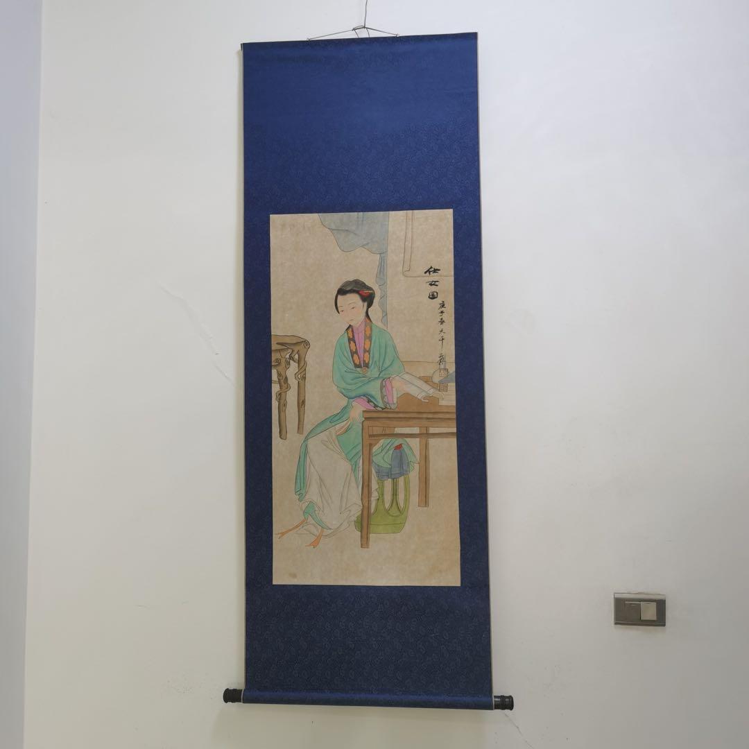 張大千 仕女図 掛け軸 中堂 手描き 中国美術 絵画 書画 人物画 インテリア 大师笔下的美人- 中国书画网