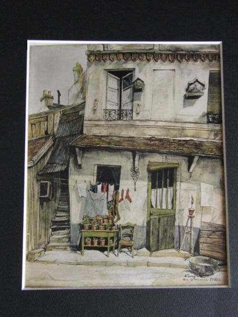 藤田嗣治、【パリのアルソンバル通り 】、希少な限定額装用画集画、新品高級額 Au café「カフェにて」 藤田嗣治 限定300部 ―三宝堂オンラインショップ