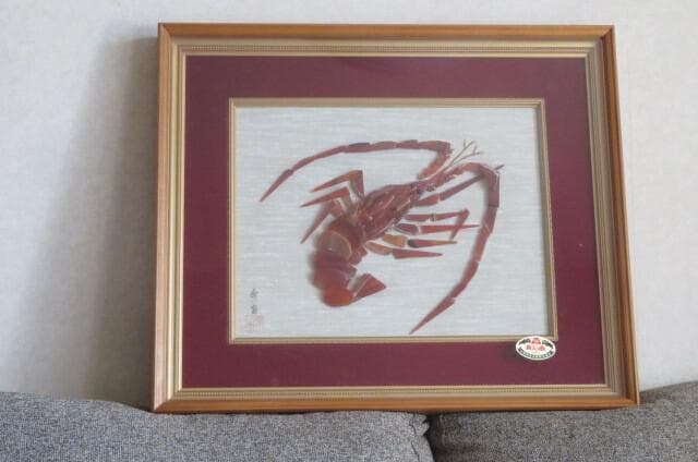 貴石画　秀宝作　伊勢海老・宝石画・ストーンアート　「真作」