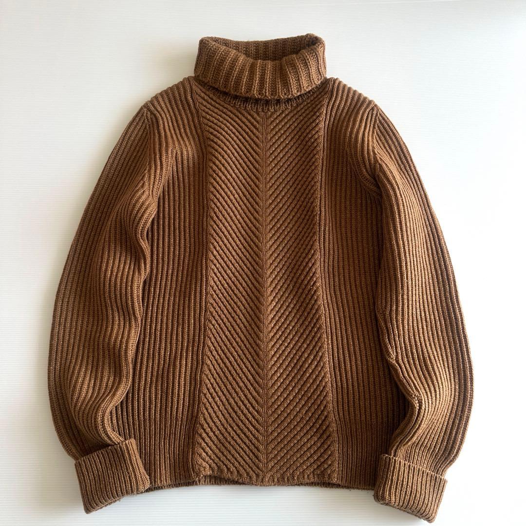 HYKE ハイク /リブタートルニット ブラウン 1 ハイネック ヘリンボーン