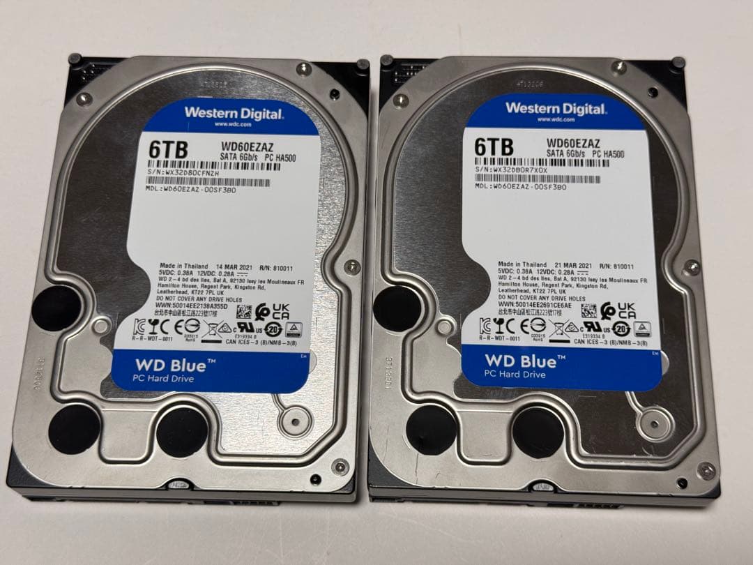 WD Blue WD60EZAZ 6TB HDD 2台セット