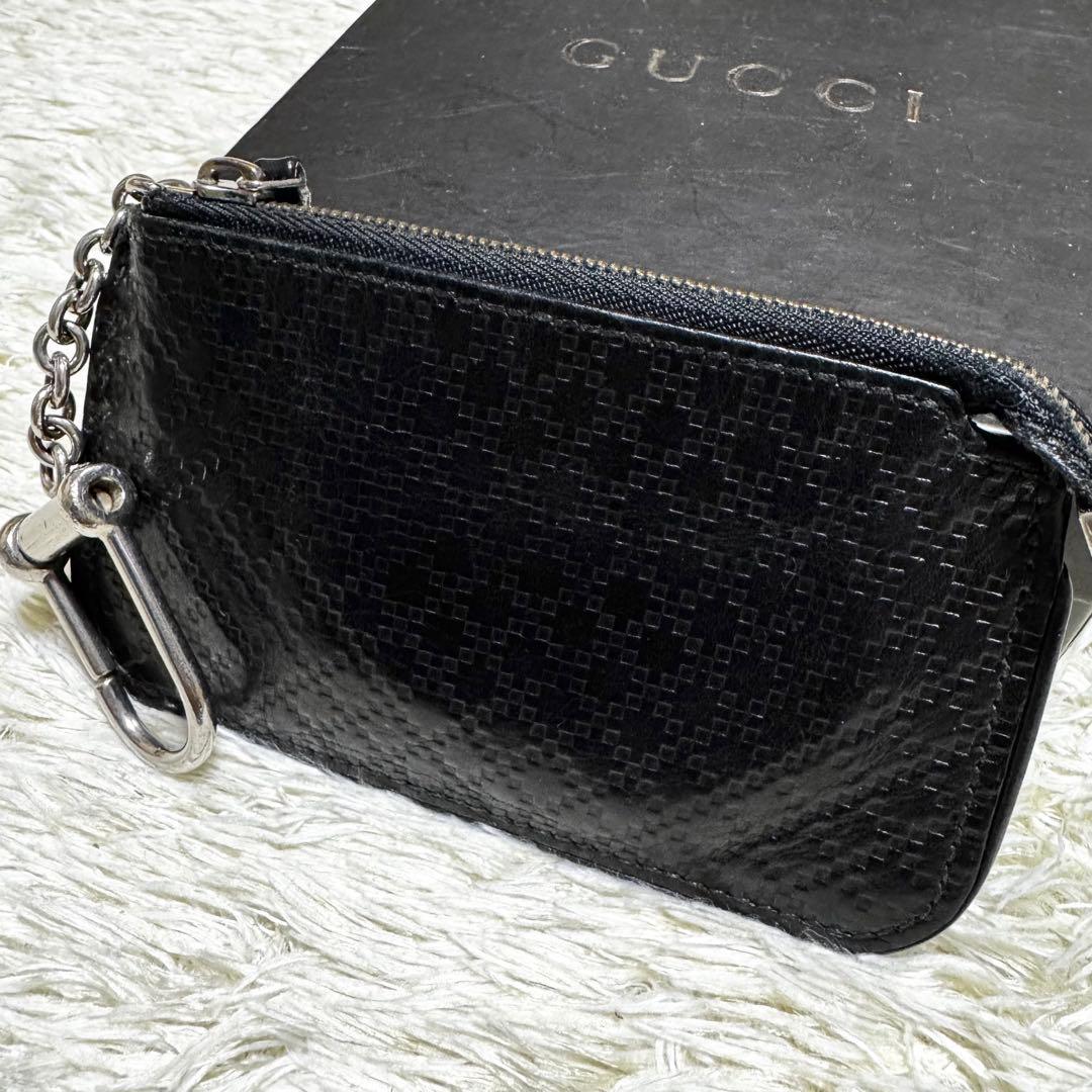 グッチ ディアマンテ 型押し ケース キーリング付き　レザー　ブラック