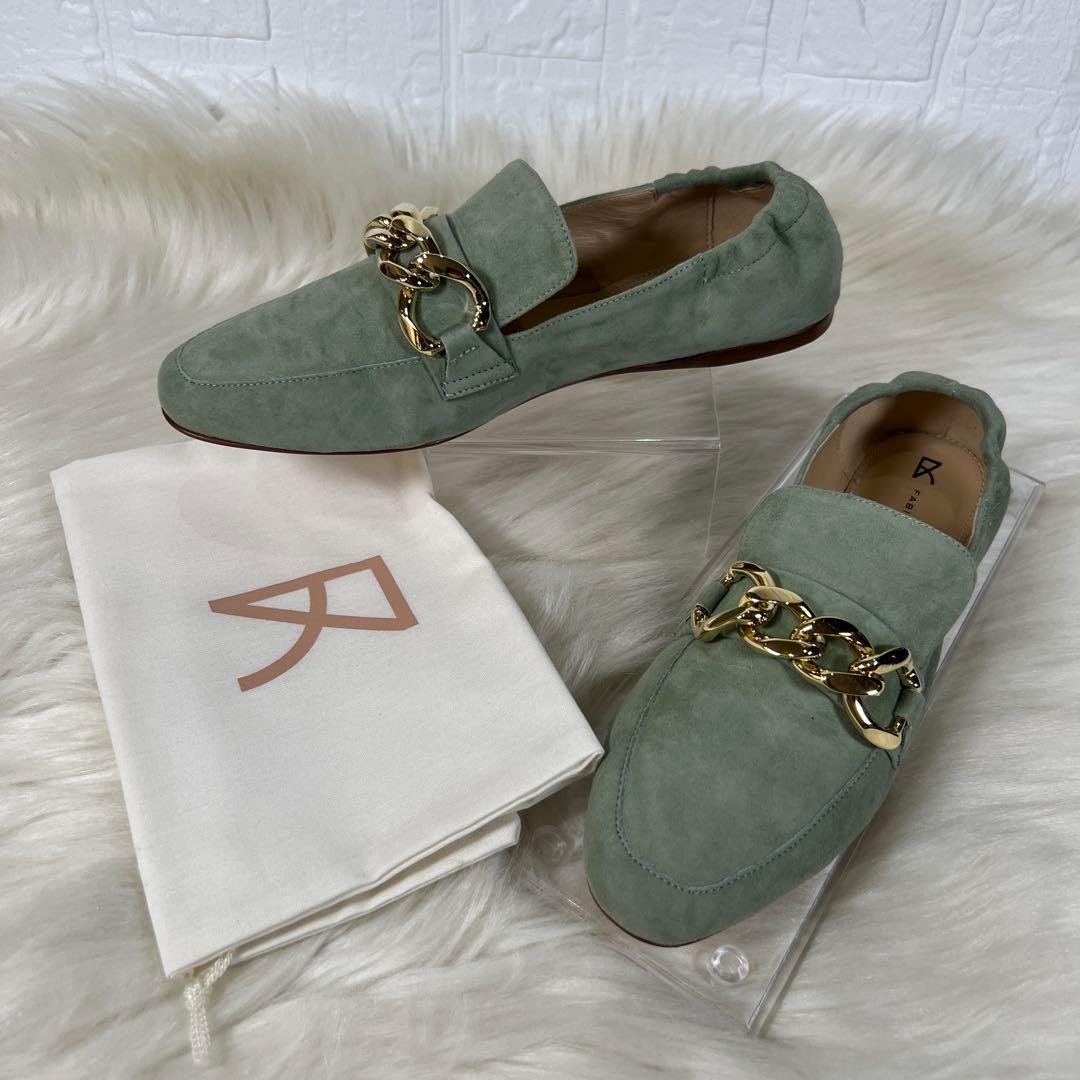 新品 ファビオルスコーニ チェーン スエード ローファー オリーブ36