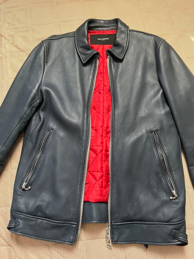 NANO-UNIVERSE ネイビー レザーライダースジャケット