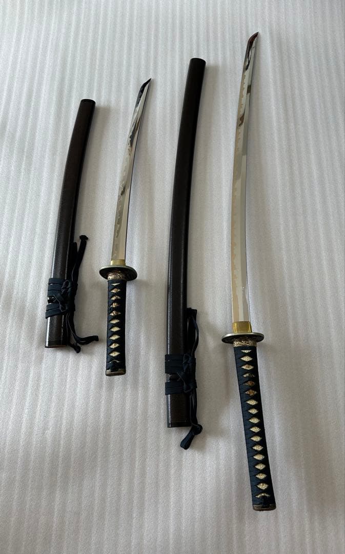 模造刀 打刀 脇差 2点セット 黑茶鞘 鞘付き長さ約71/104cm 26A30