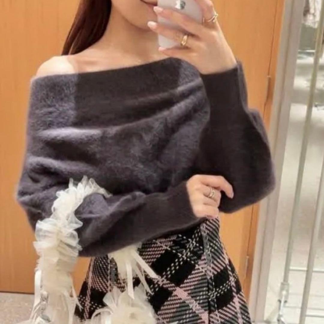 【美品】SNIDEL フォックスアルパカオフショルプルオーバー ダークグレー フォックスアルパカオフショルプルオーバー(ニット)｜トップス｜SNIDEL