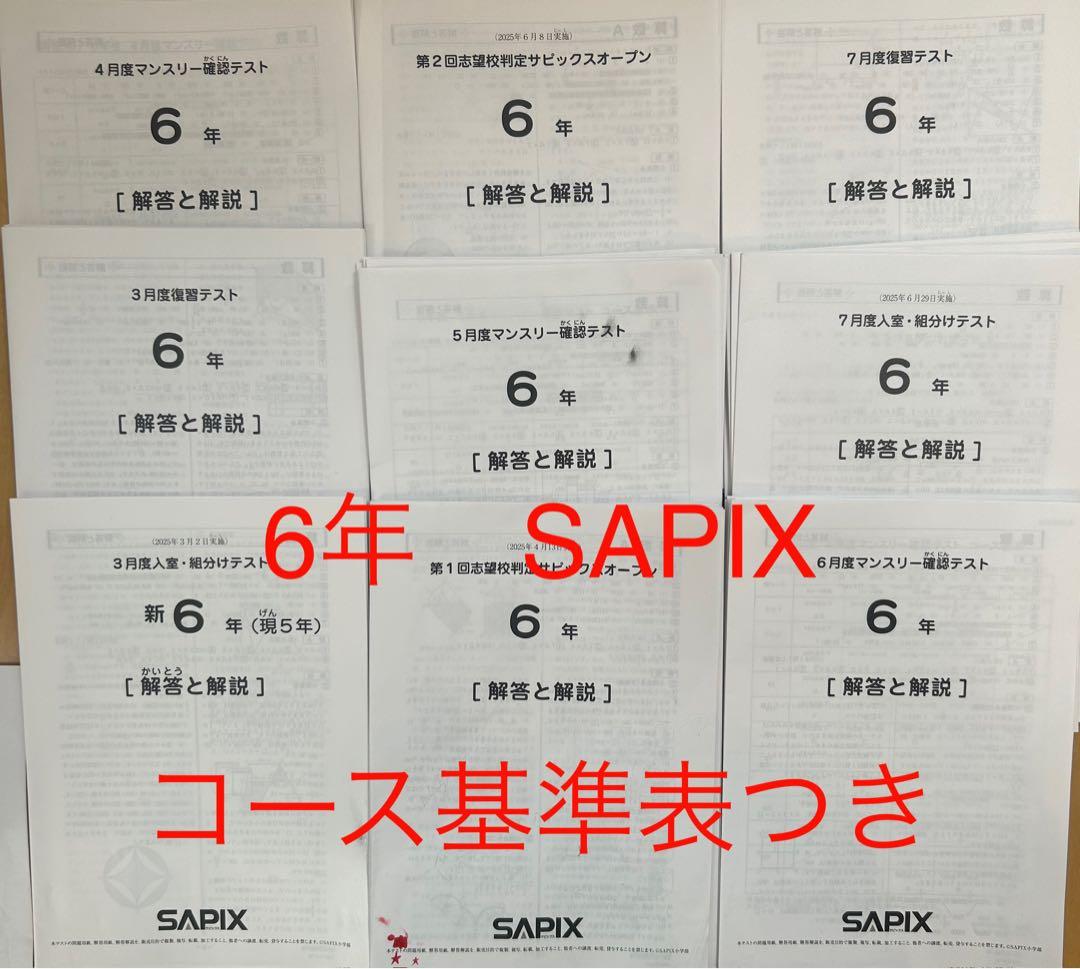 6年 SAPIX テスト　３月〜７月　志望校判定　コース基準表つき 6年 SAPIX テスト 3月〜7月 志望校判定 コース基準表つき - メルカリ