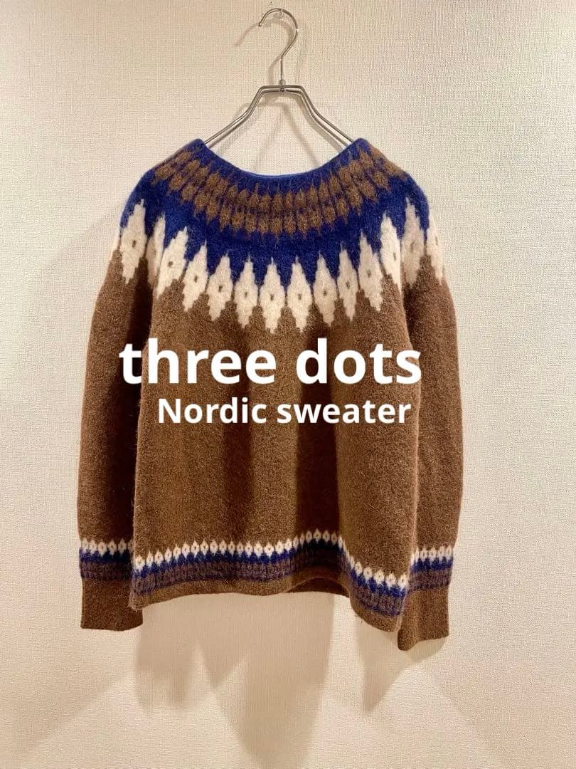 【three dots】ノルディック柄長袖セーター ブラウン