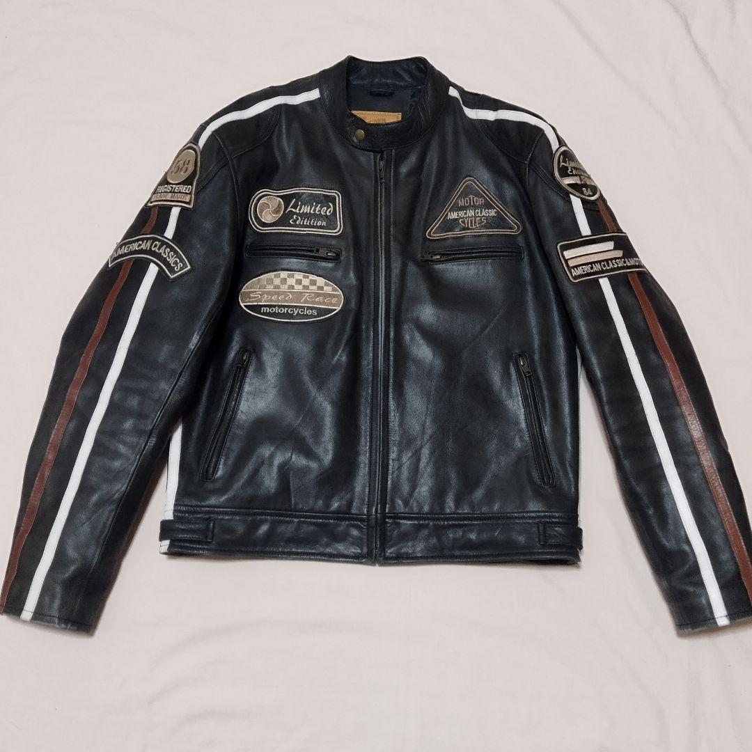 デグナー　ライダースジャケット　ブラック　牛革　ワッペン　キルティング　XL DEGNER - DEGNER デグナー ワッペン レザージャケット バイク