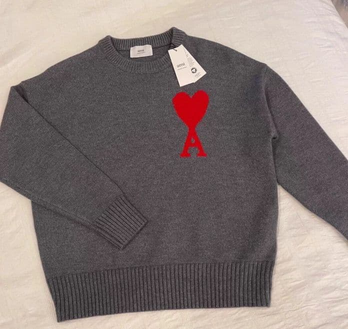 Ami paris グレー ニットセーター ハート A刺 AMI Paris アミ パリス ニット ロールネックニット ユニセックス (AMI