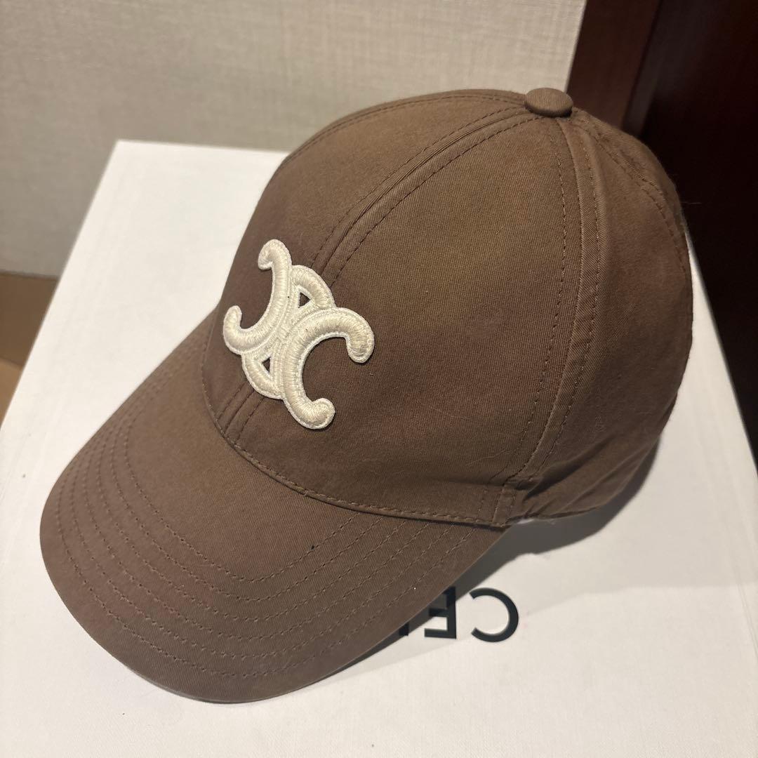 CELINE ブラウンロゴ刺繍 キャップ Sサイズ