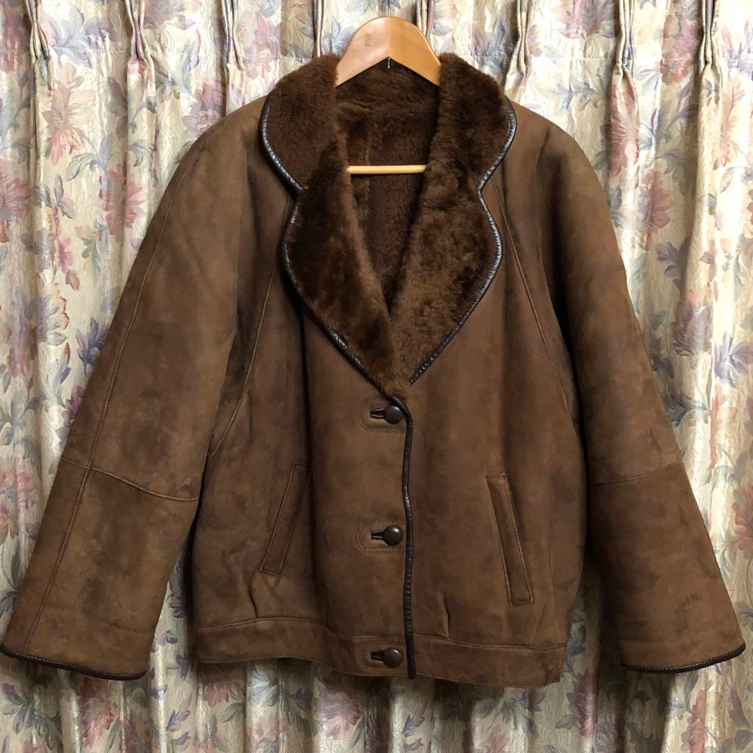 古着　レザージャケット　羊革　ボア　ファー　ムートン