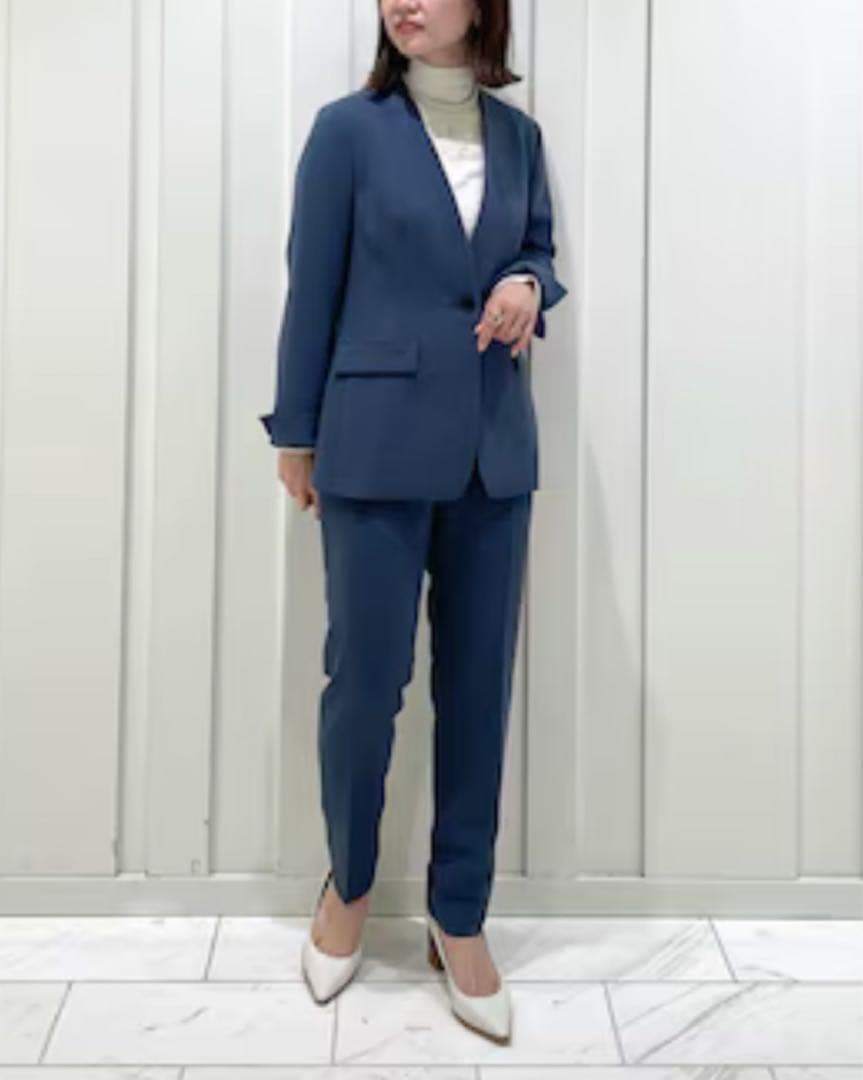 美品36 日本製【INDIVI トリアセテート混 ストレッチノーカラースーツ】