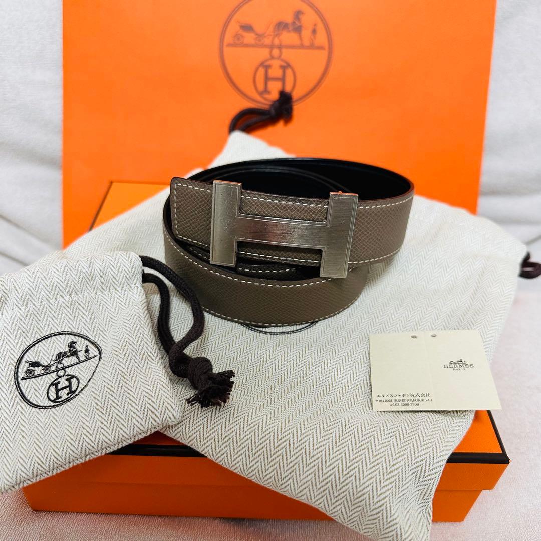 こ*ょ様 エルメス ブラウンレザーベルト H型バックル