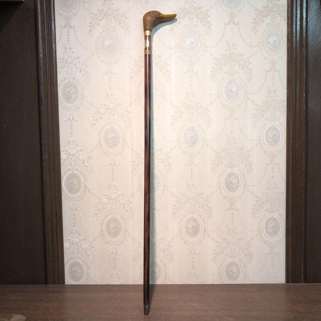 英国製 ヴィンテージ 鴨頭デザイン 木製 杖 金属