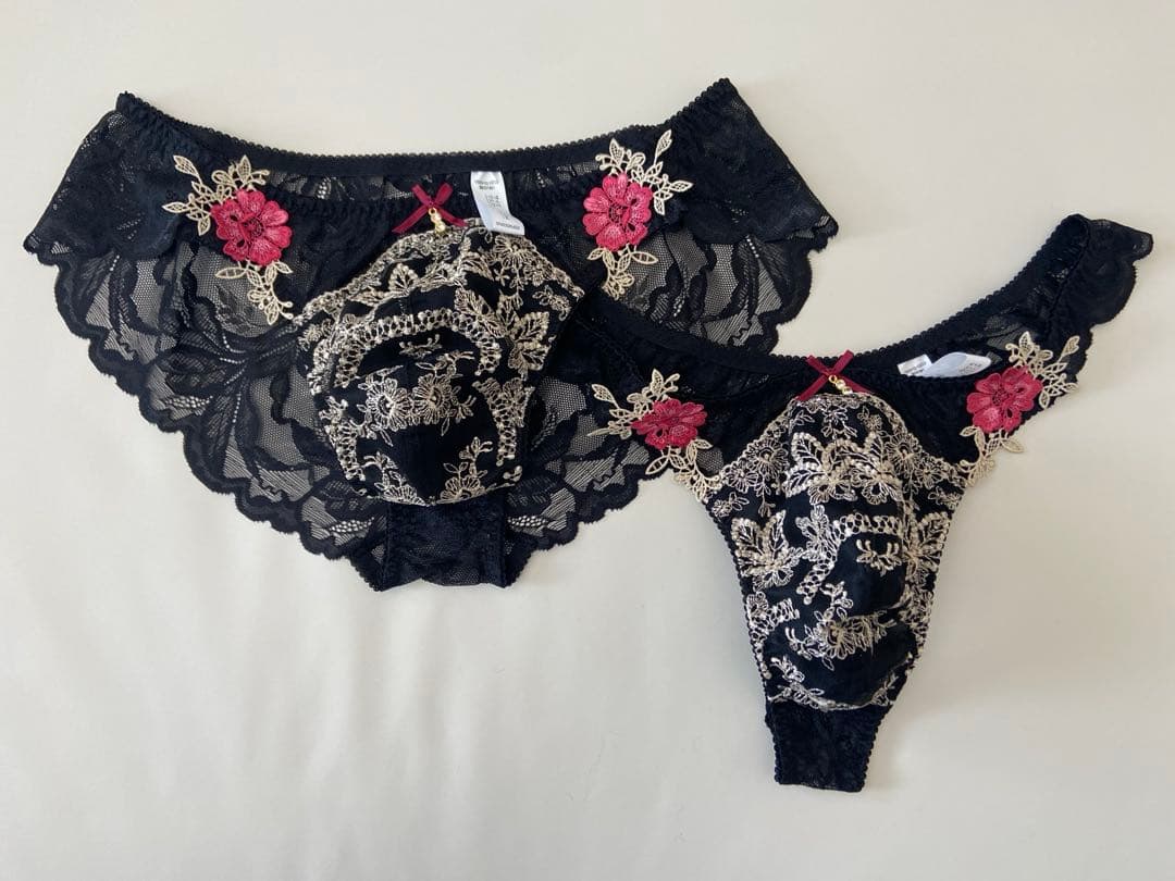 フェミニンメンズTバック総レースフルバックショーツセット　Ｌ　ブラック