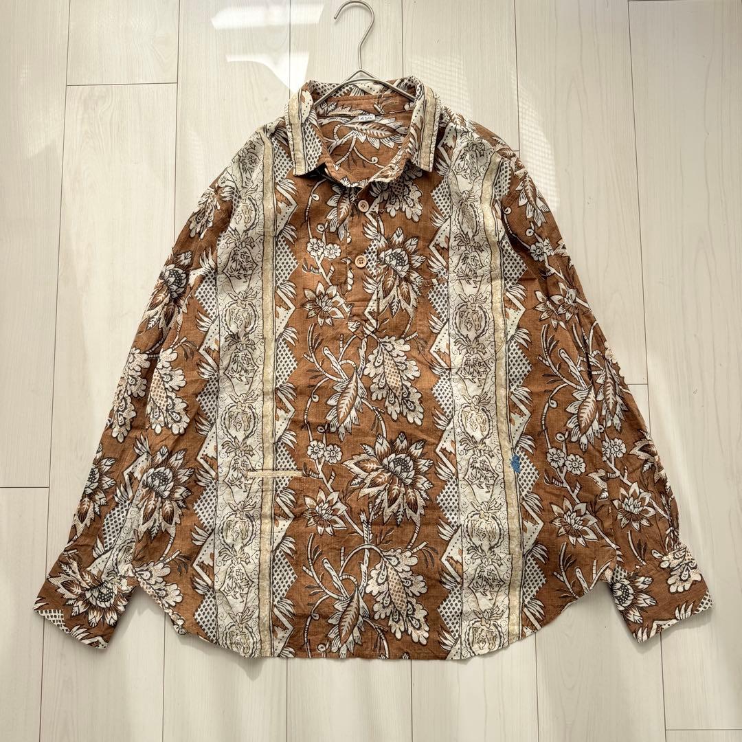 希少✨45R 更紗ブロックプリントの908オーシャンちび衿プルシャツ