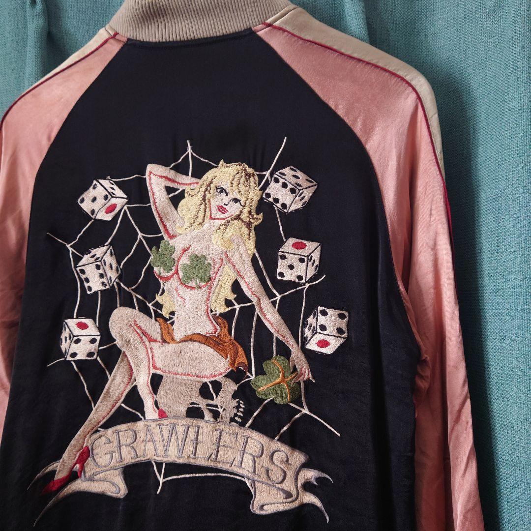 BACKSTREET CRAWLERSリバーシブル刺繍レーヨン髑髏スカジャンM