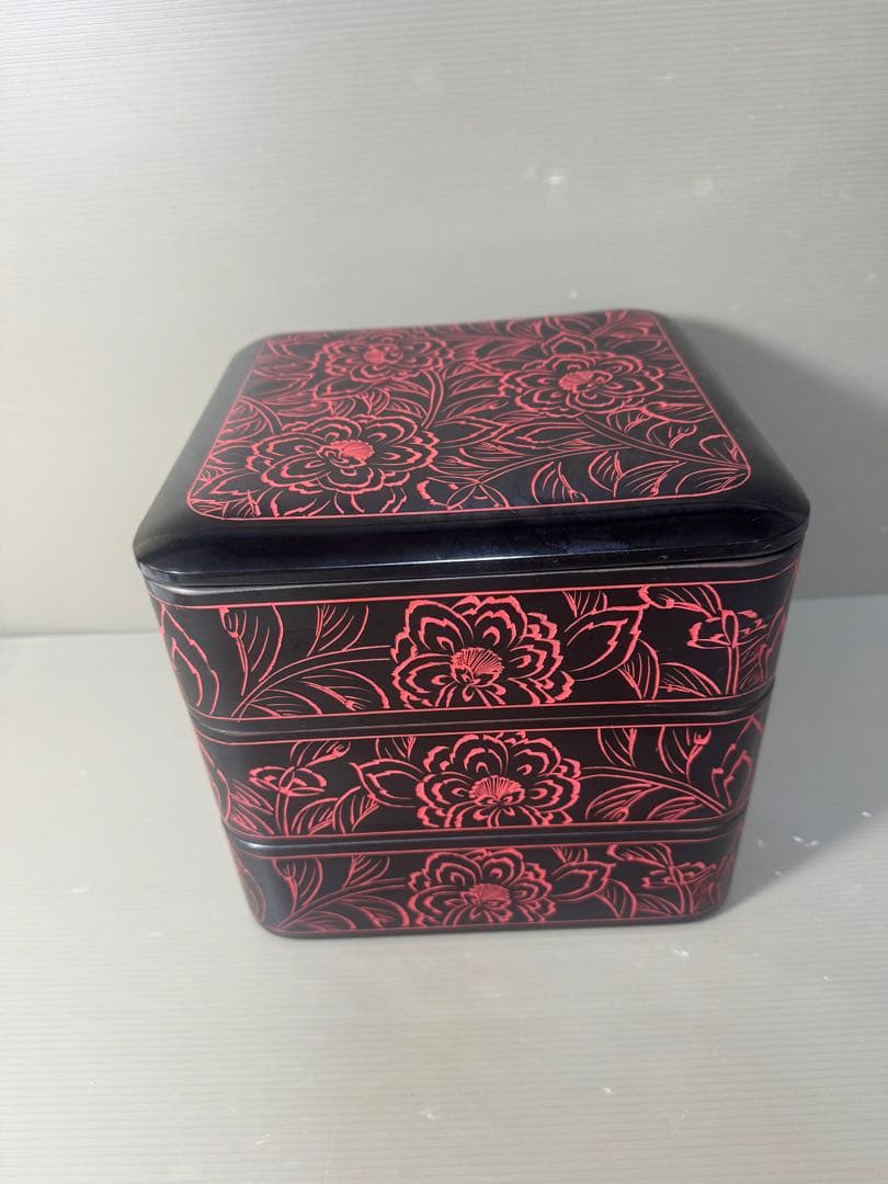 2546 越前塗　骨董　三段重箱 漆 漆器 泥朱 牡丹彫 楽天市場】三段重箱 越前塗りの通販