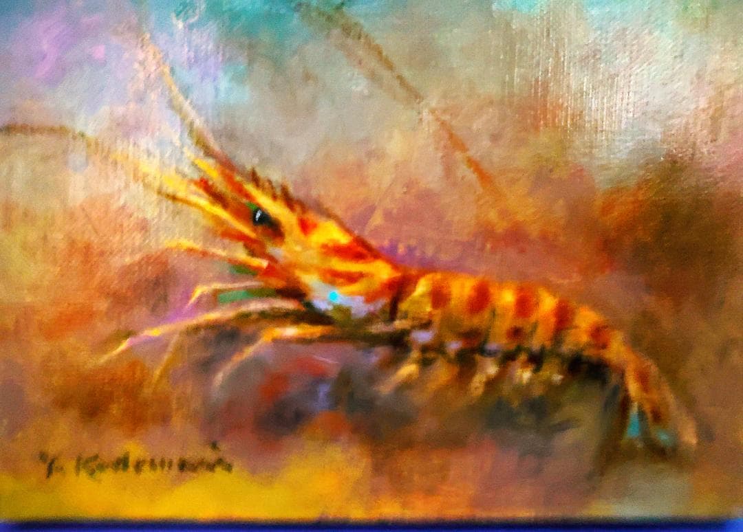 エビ 油彩画 SMサイズ 小泊芳彦作