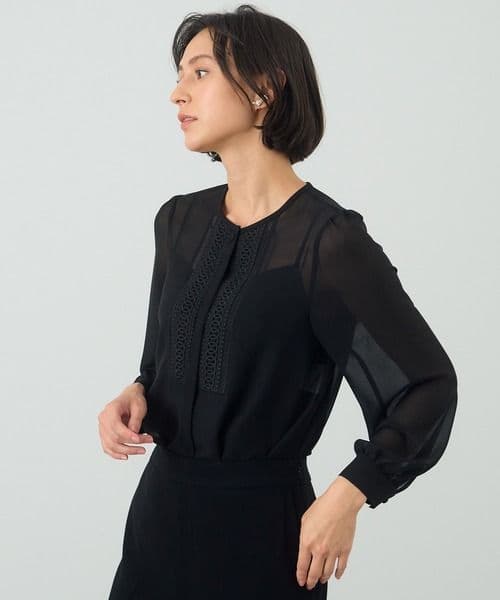 未使用　ANAYI　ジョーゼットシフォンレースブラウス　フォーマル 保護者会