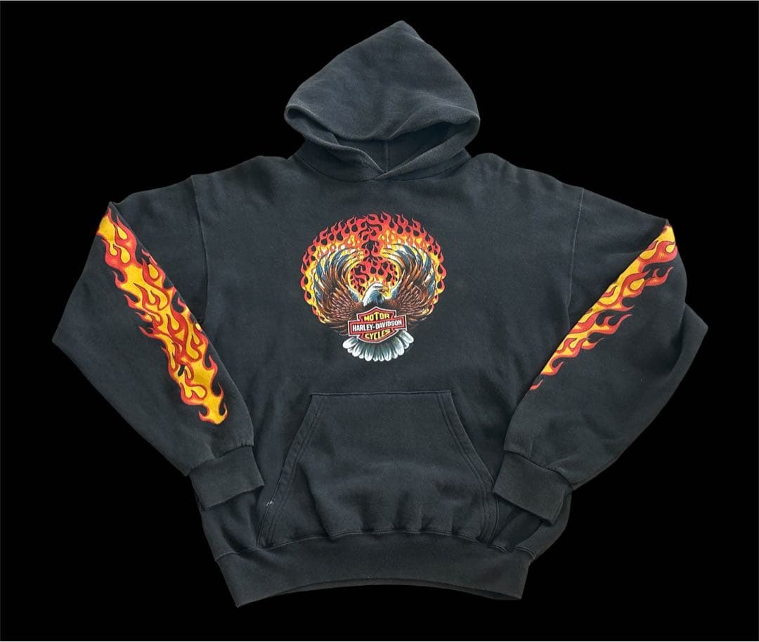 HARLEY DAVIDSON フレイムス パーカー ファイヤー ハーレー 古着 Harley-davidson fire pattern printed zip hoodie . ¥10,890-tax in