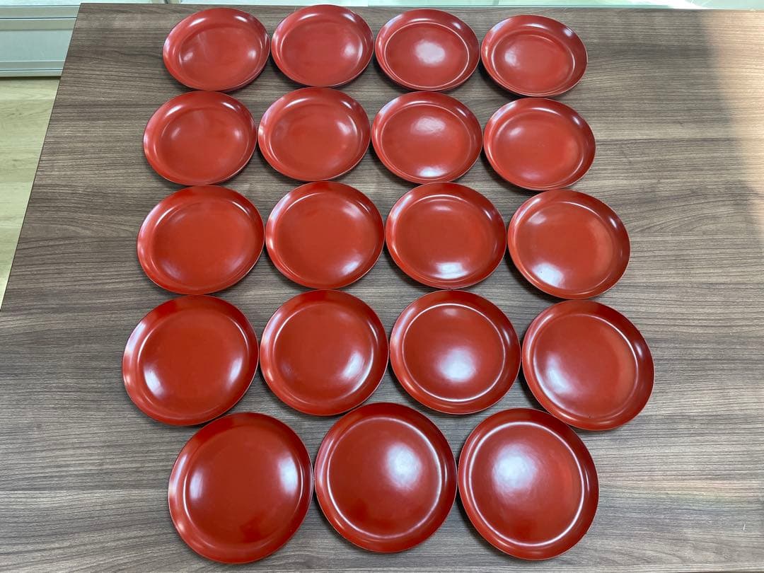 【現状品】輪島塗 漆器 朱塗 平皿 19枚セット 底黒塗 レトロ　アンティーク