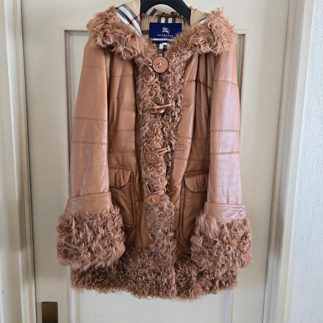 BURBERRY BLUE LABELラムレザー＆ファー ダッフルコート 38